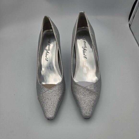 Easy Street 9M Silver Glitter Evening Shoe w/3" Heel. - Picture 1 of 4